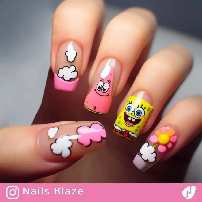 Spongebob Sky Flower Nails| Cartoon - NB771